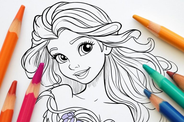 Ariel Coloring Pages : Dive into Creative Fun with Printable Disney Princess Art
