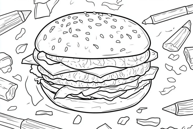Burger Coloring Pages : Fun Food Coloring Activity for Kids