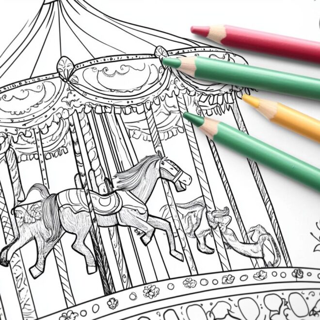 Carousel Coloring Pages : Fun Horse Carriage Designs for Kids