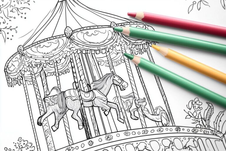 Carousel Coloring Pages : Fun Horse Carriage Designs for Kids
