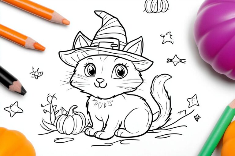 Halloween Cat Coloring Pages : Spooky Fun for Kids