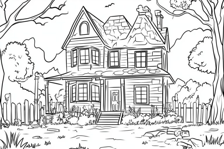 Haunted House Coloring Pages : Spooky Fun for Kids and Adults