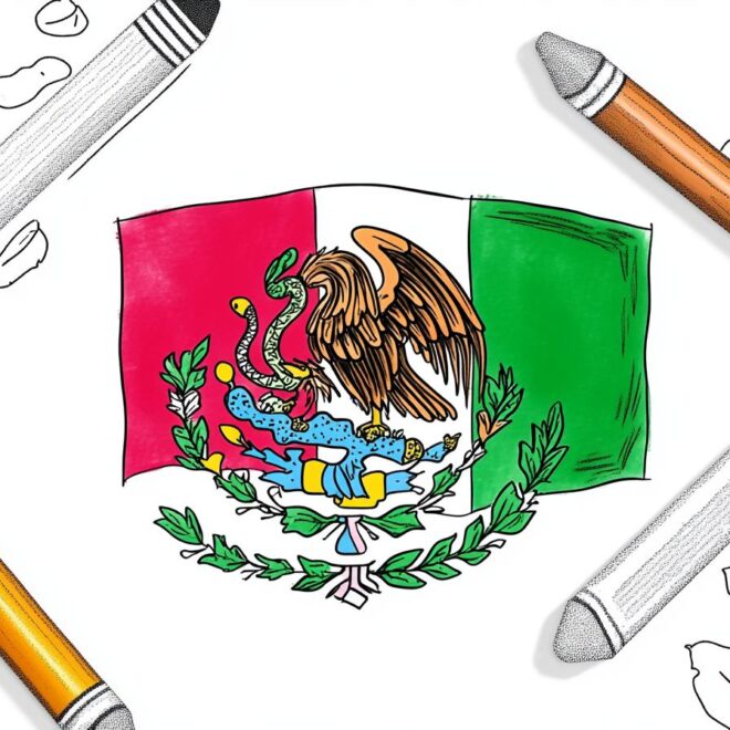 Mexico Flag Coloring Pages : Color the Symbols of Mexico