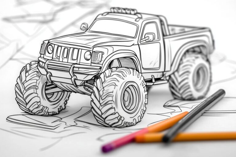 Monster Truck Coloring Pages : Fun for Kids, Vehicle Design, Imagination & Fine Motor Skills