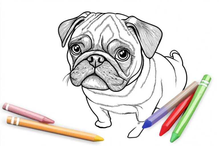 Pug Coloring Pages : Fun Pug Coloring Pages for Kids & Adults